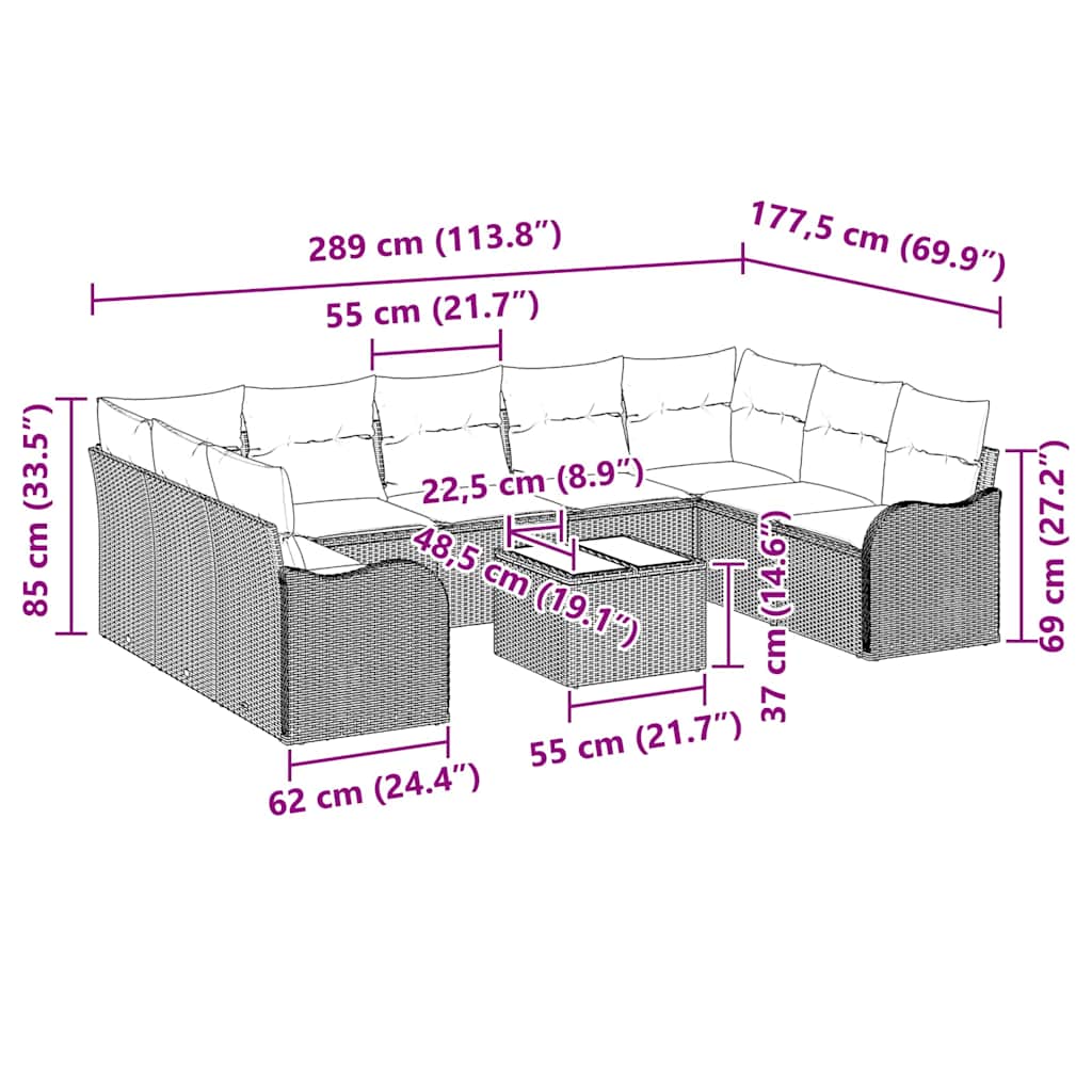 Garten-Sofa-Set mit Kissen 10 pcs Beige und Weiß Poly Rattan
