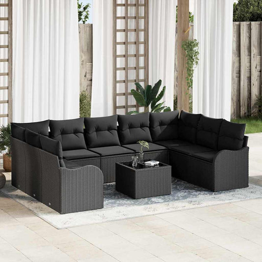 Garten-Sofa-Set mit Kissen 10 pcs Schwarz Poly Rattan