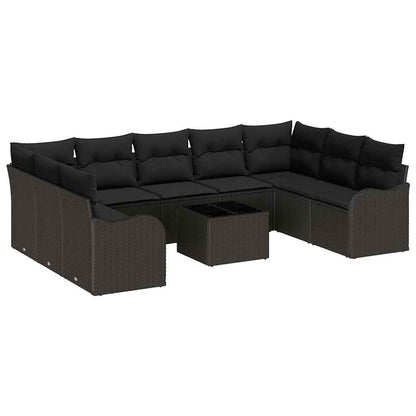 Garten-Sofa-Set mit Kissen 10 pcs Schwarz Poly Rattan