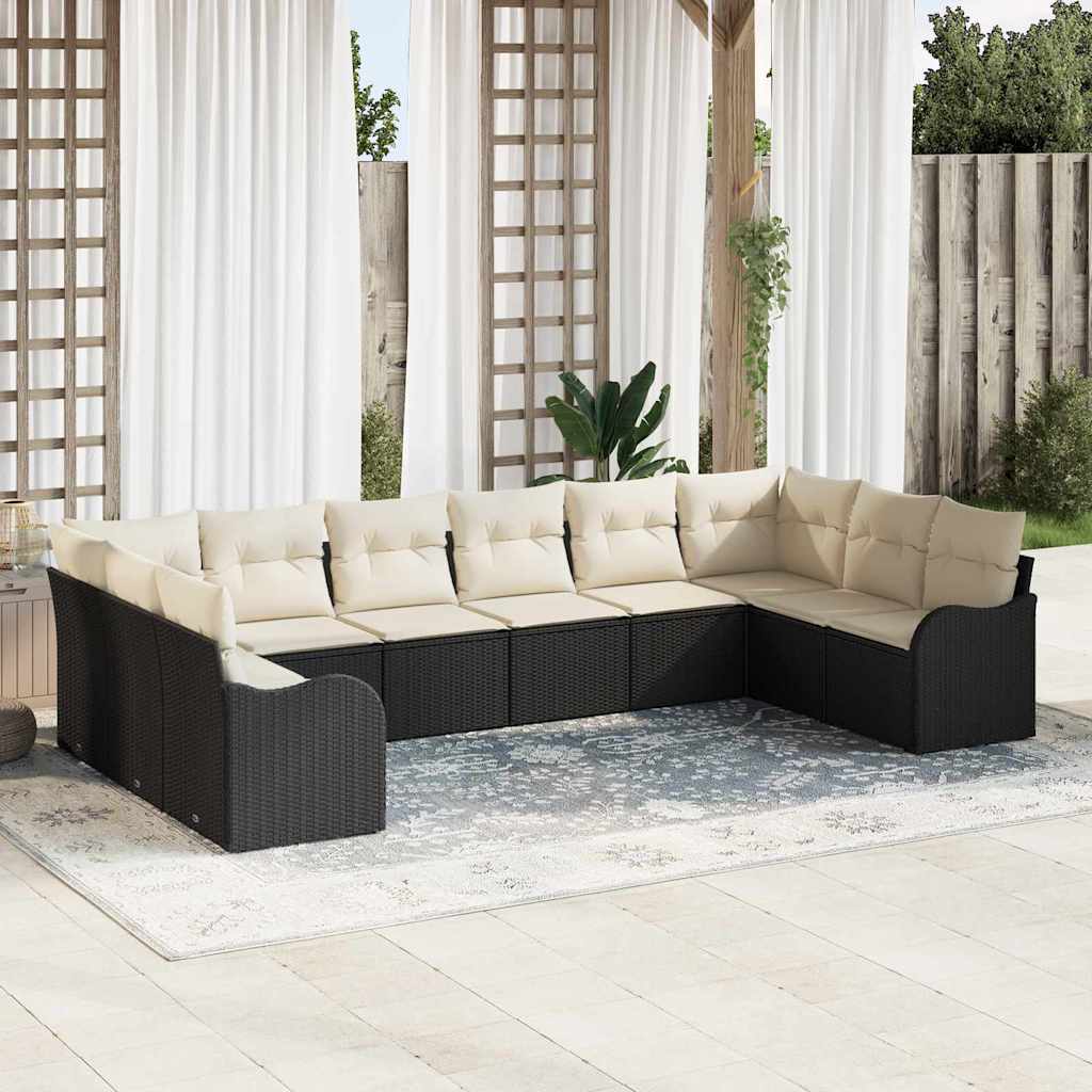 Garten-Sofa-Set mit Kissen 10 pcs Schwarz und Weiß Poly Rattan
