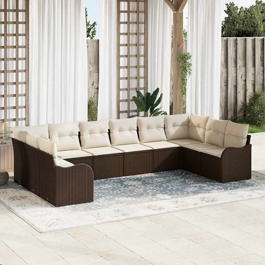 Gartensofa-set mit Speicher 10 pcs Braun und Weiß Poly-Rattan
