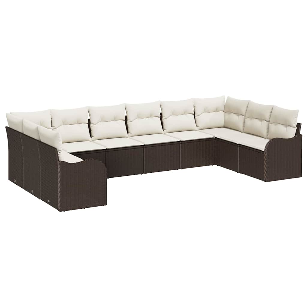 Gartensofa-set mit Speicher 10 pcs Braun und Weiß Poly-Rattan