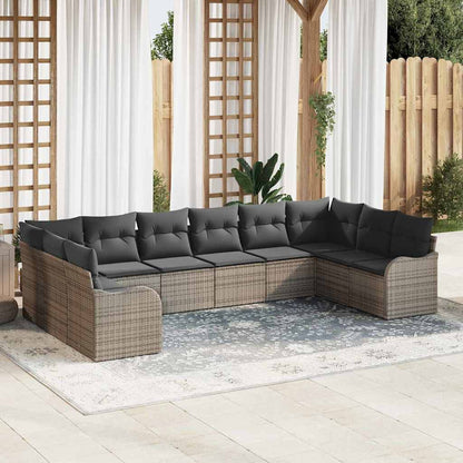 Garten-Sofa-Set mit Kissen 10 pcs Grau Poly Rattan