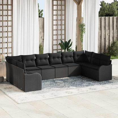 Garten-Sofa-Set mit Kissen 10 pcs Schwarz Poly Rattan