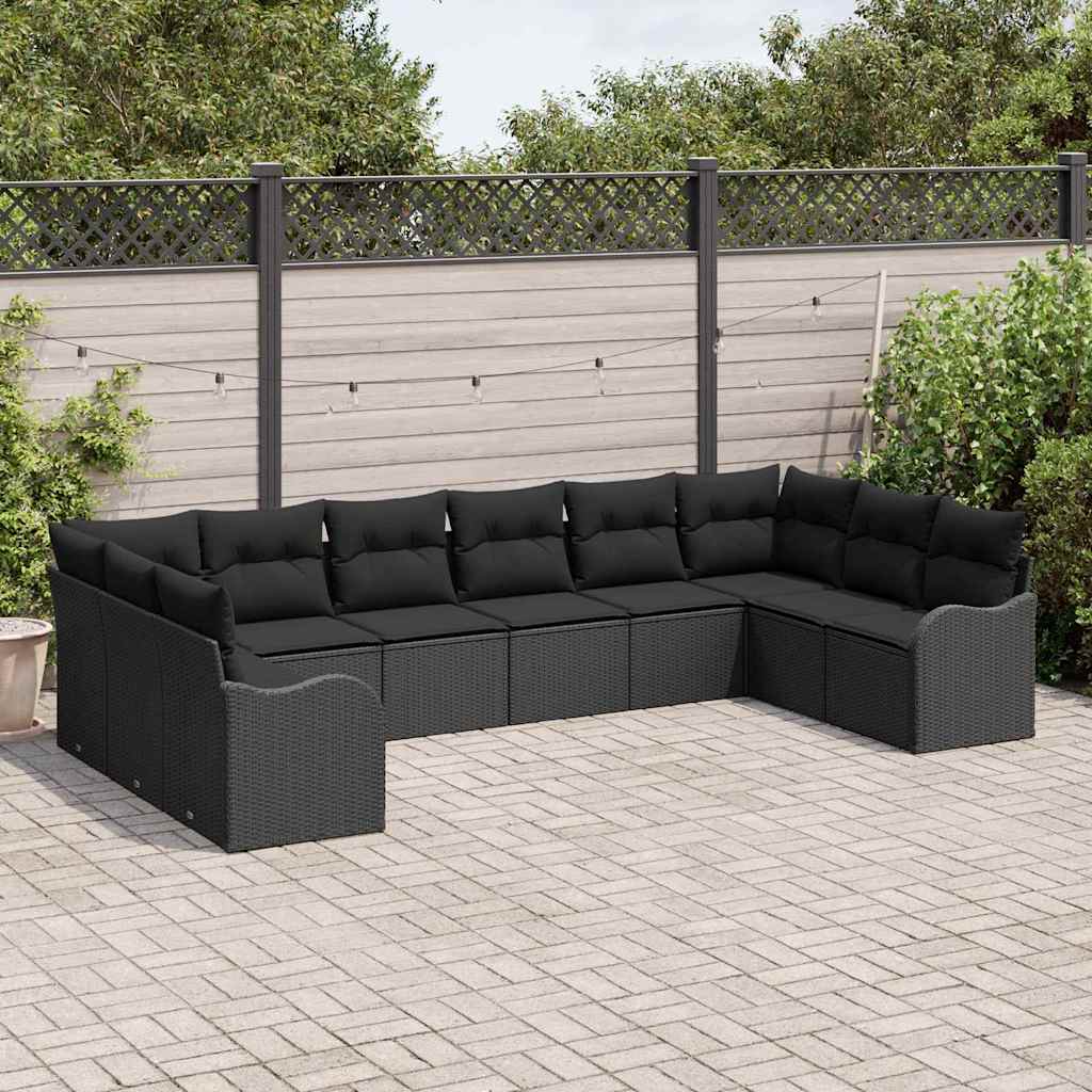 Garten-Sofa-Set mit Kissen 10 pcs Schwarz Poly Rattan