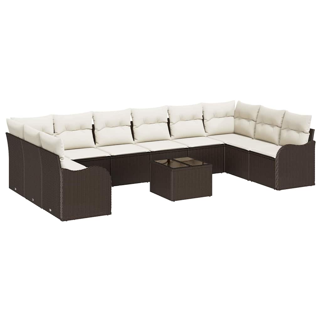 Gartensofa-set mit Speicher 11 pcs Braun und Weiß Poly-Rattan