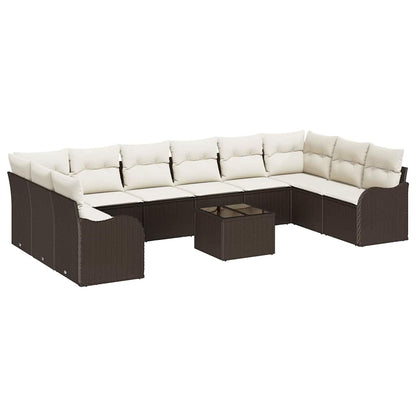 Gartensofa-set mit Speicher 11 pcs Braun und Weiß Poly-Rattan