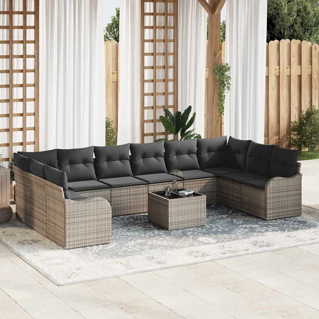 Garten-Sofa-Set mit Kissen 11 pcs Grau Poly Rattan