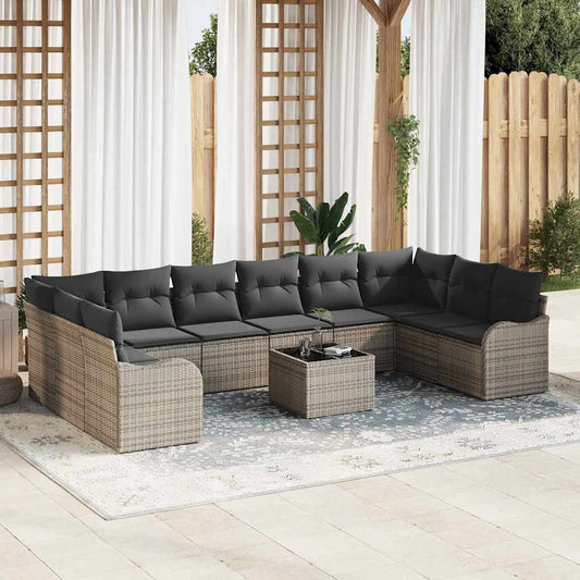 Garten-Sofa-Set mit Kissen 11 pcs Grau Poly Rattan