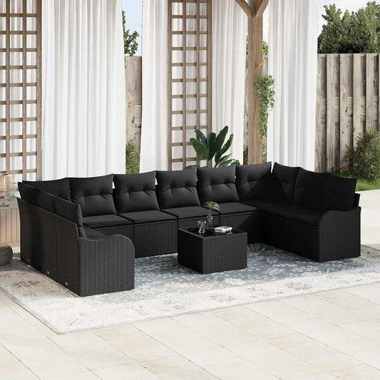 Garten-Sofa-Set mit Kissen 11 pcs Schwarz Poly Rattan