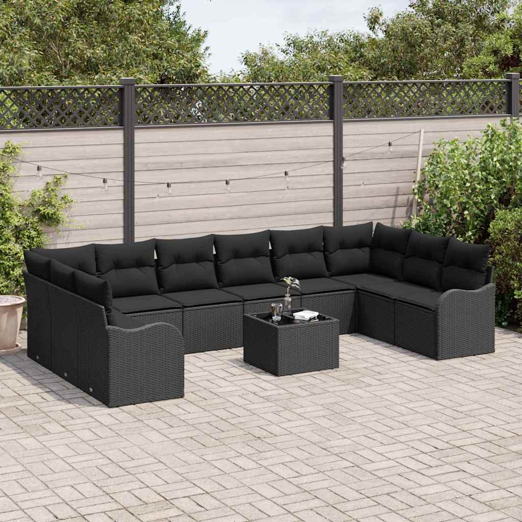 Garten-Sofa-Set mit Kissen 11 pcs Schwarz Poly Rattan