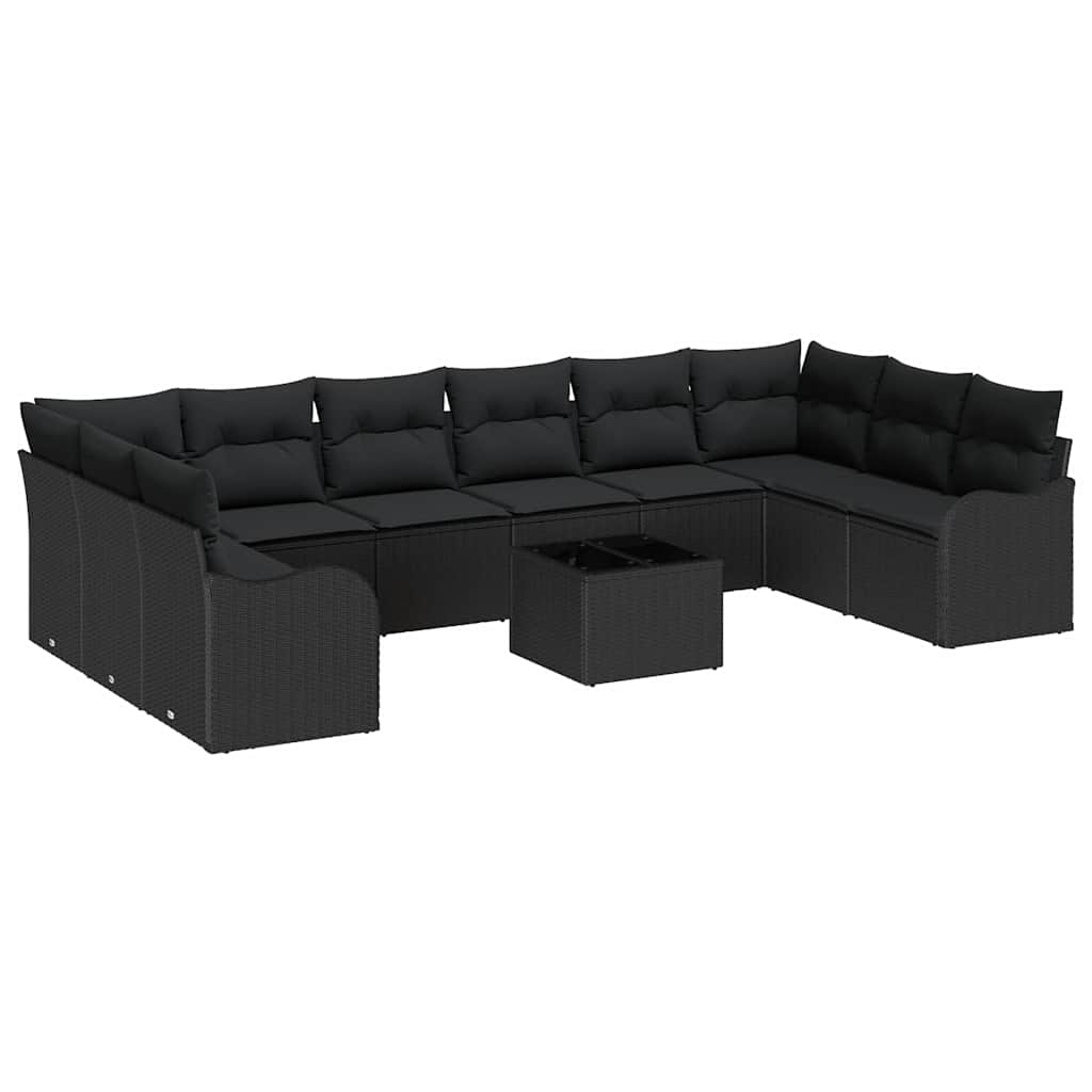 Garten-Sofa-Set mit Kissen 11 pcs Schwarz Poly Rattan