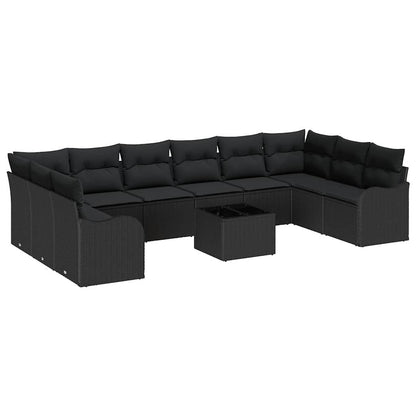 Garten-Sofa-Set mit Kissen 11 pcs Schwarz Poly Rattan