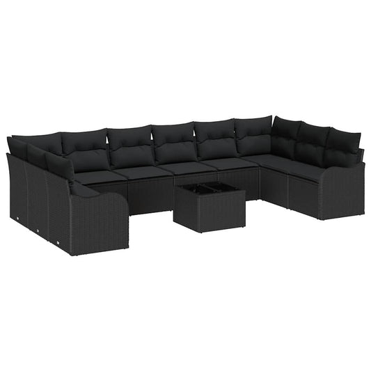 Garten-Sofa-Set mit Kissen 11 pcs Schwarz Poly Rattan