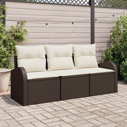 Garten-Sofa-Set mit Kissen 3 pcs Braun und Weiß Poly Rattan