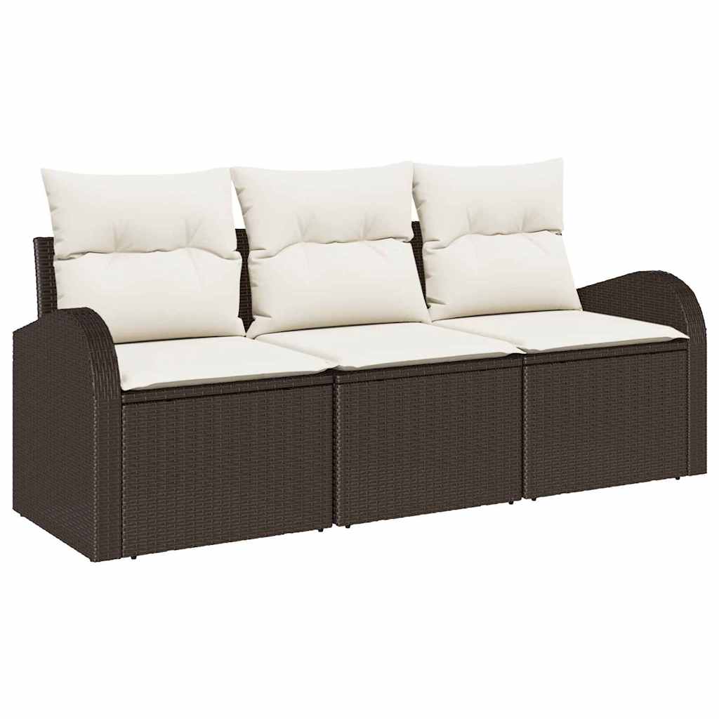 Garten-Sofa-Set mit Kissen 3 pcs Braun und Weiß Poly Rattan
