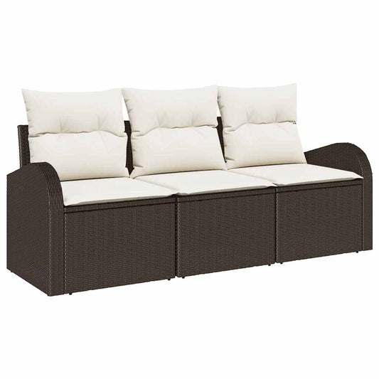 Garten-Sofa-Set mit Kissen 3 pcs Braun und Weiß Poly Rattan