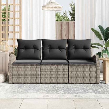 Garten-Sofa-Set mit Kissen 3 pcs Grau Poly Rattan
