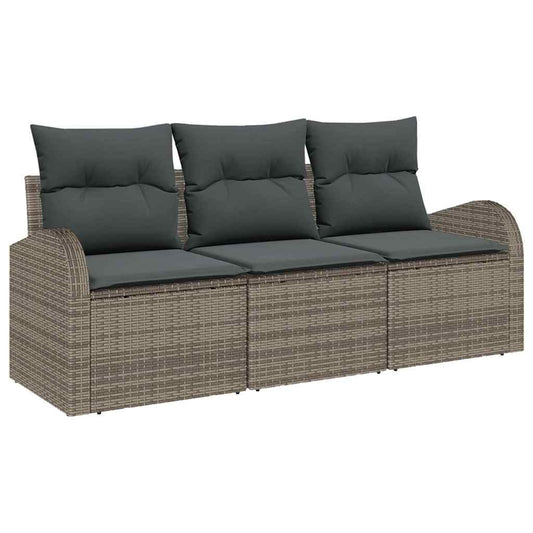 Garten-Sofa-Set mit Kissen 3 pcs Grau Poly Rattan
