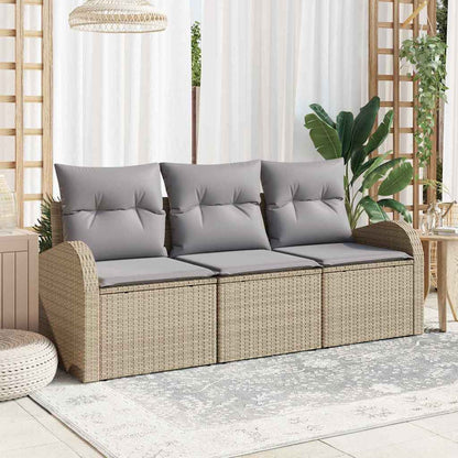 Garten-Sofa-Set mit Kissen 3 pcs Beige und Hellgrau Poly Rattan