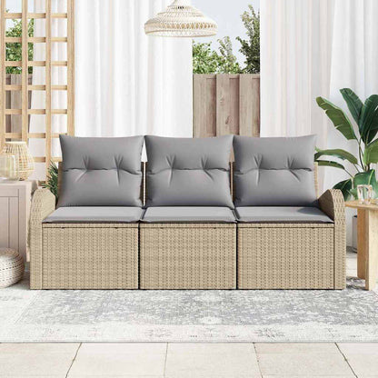 Garten-Sofa-Set mit Kissen 3 pcs Beige und Hellgrau Poly Rattan