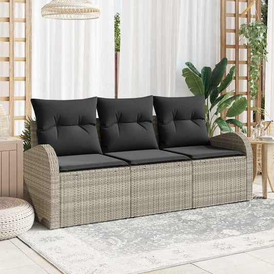 Garten-Sofa-Set mit Kissen 3 pcs Hellgrau Poly Rattan