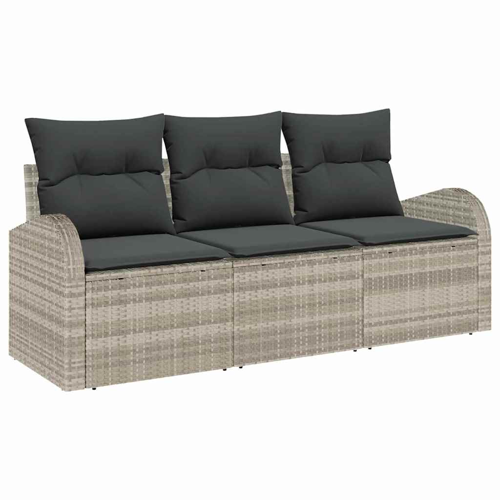 Garten-Sofa-Set mit Kissen 3 pcs Hellgrau Poly Rattan
