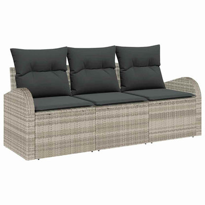 Garten-Sofa-Set mit Kissen 3 pcs Hellgrau Poly Rattan