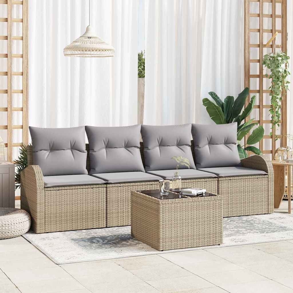 Garten-Sofa-Set mit Kissen 5 pcs Beige, Grau 55 x 55 x 37 cm