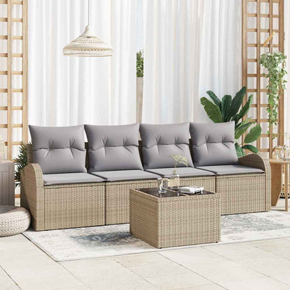 Garten-Sofa-Set mit Kissen 5 pcs Beige, Grau 55 x 55 x 37 cm