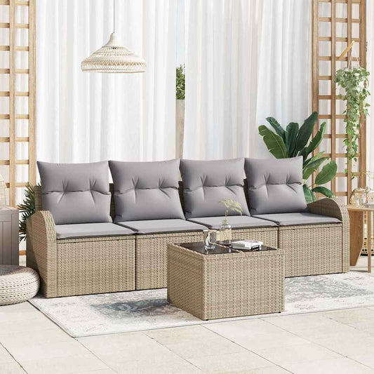 Garten-Sofa-Set mit Kissen 5 pcs Beige, Grau 55 x 55 x 37 cm