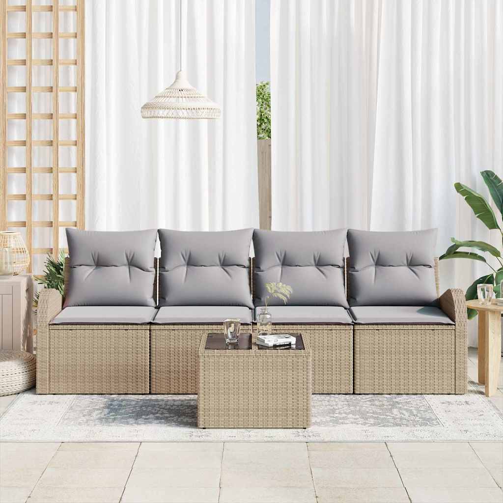 Garten-Sofa-Set mit Kissen 5 pcs Beige, Grau 55 x 55 x 37 cm