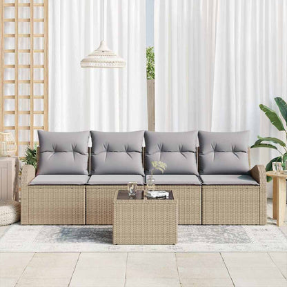 Garten-Sofa-Set mit Kissen 5 pcs Beige, Grau 55 x 55 x 37 cm