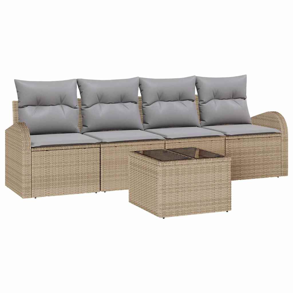 Garten-Sofa-Set mit Kissen 5 pcs Beige, Grau 55 x 55 x 37 cm