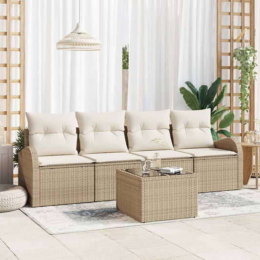 Garten-Sofa-Set mit Kissen 5 pcs Beige, Creme 55 x 55 x 37 cm