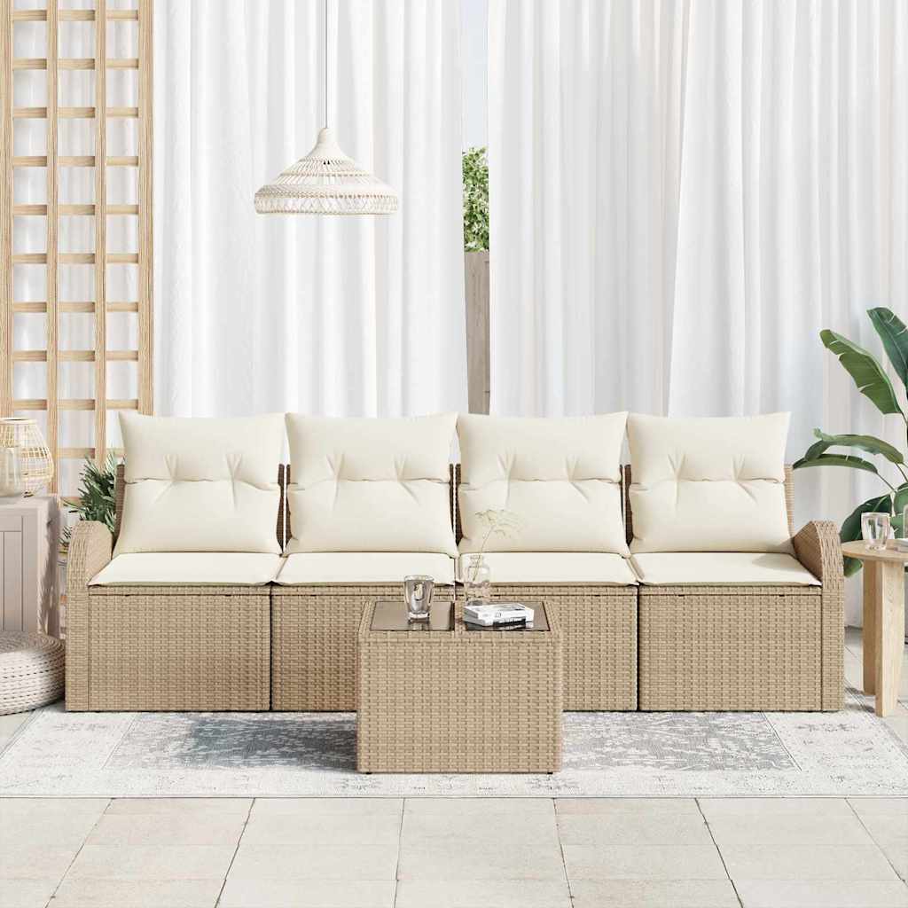 Garten-Sofa-Set mit Kissen 5 pcs Beige, Creme 55 x 55 x 37 cm