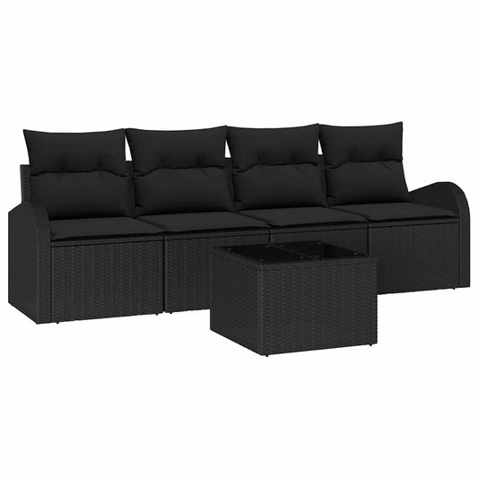 Garten-Sofa-Set mit Kissen 5 pcs Schwarz 55 x 55 x 37 cm