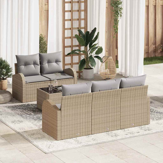 Garten-Sofa-Set mit Kissen 6 pcs Beige, Grau 55 x 55 x 37 cm