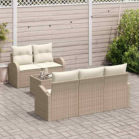 Garten-Sofa-Set mit Kissen 6 pcs Beige, Creme 55 x 55 x 37 cm