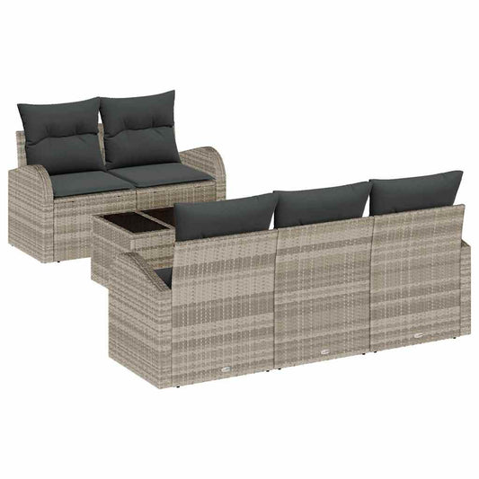 Garten-Sofa-Set mit Kissen 6 pcs Hellgrau, Dunkelgraue Kissen