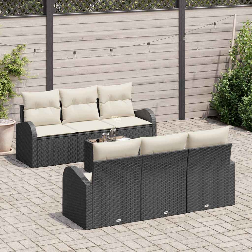 Garten-Sofa-Set 7 pcs Schwarz und Creme 55 x 55 x 37 cm