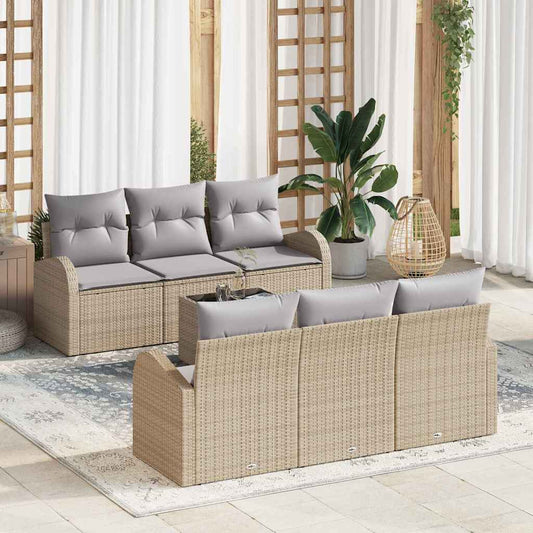 Garten-Sofa-Set mit Kissen 7 pcs Beige, Grau 55 x 55 x 37 cm