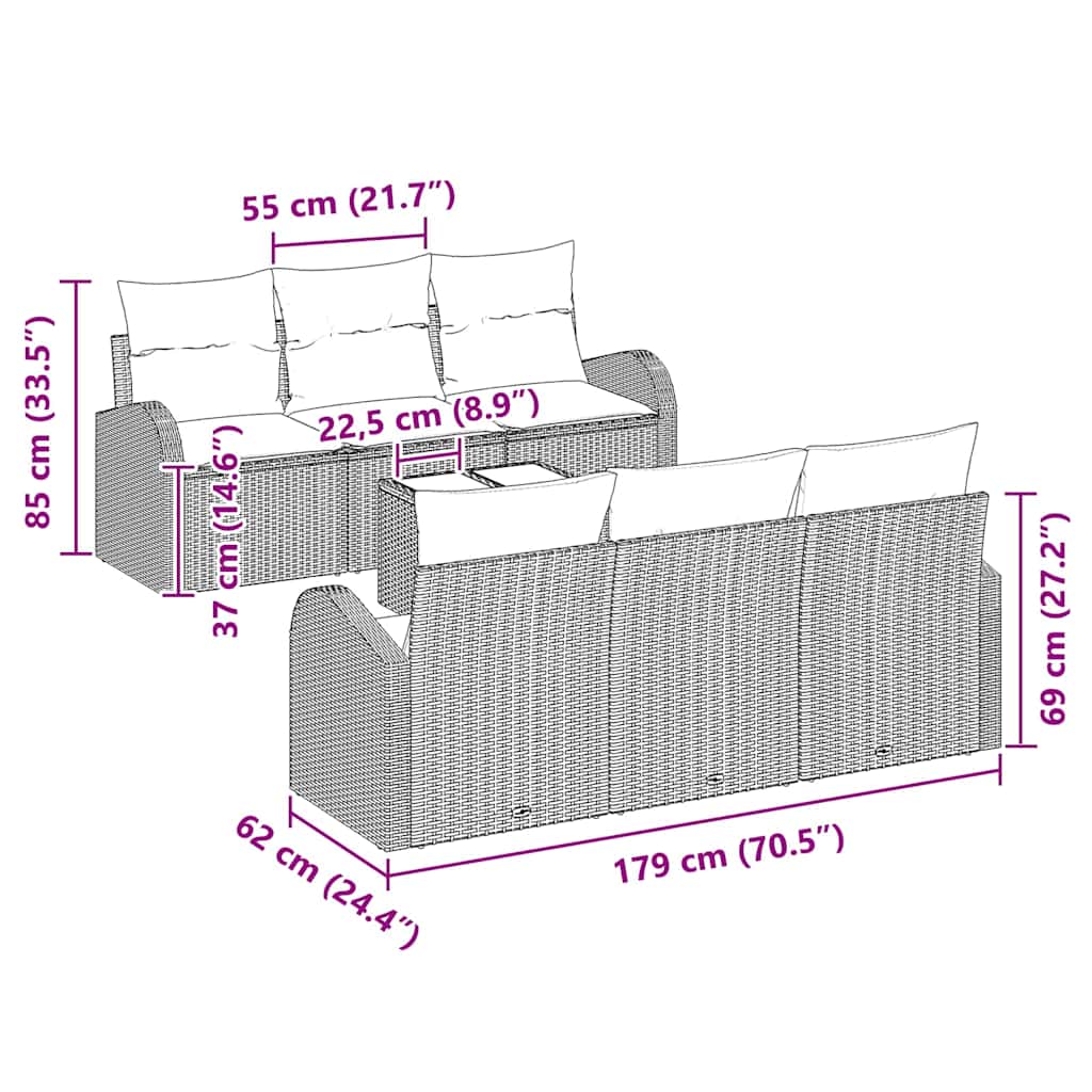 Garten-Sofa-Set mit Kissen 7 pcs Schwarz 55 x 55 x 37 cm