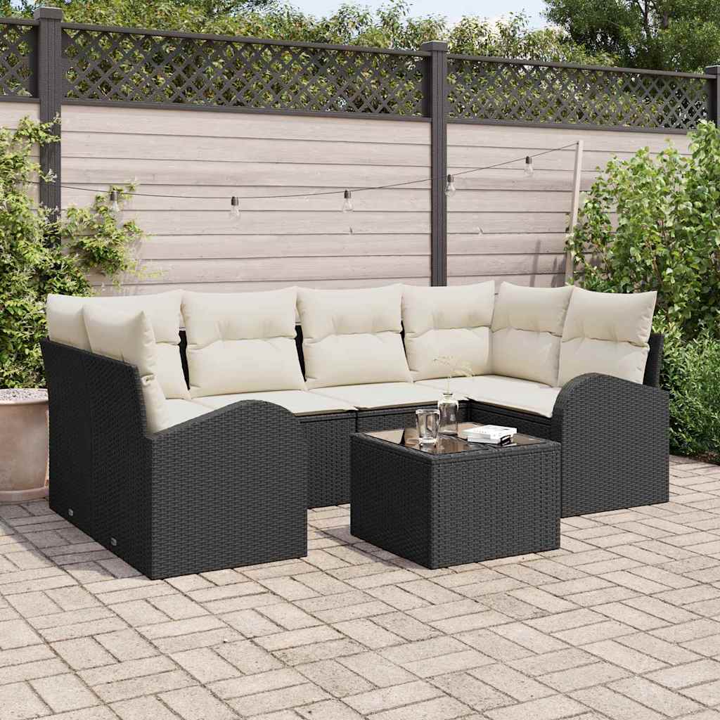 Garten-Sofa-Set 7 pcs Schwarz und Creme 55 x 55 x 37 cm