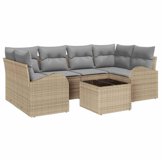 Garten-Sofa-Set mit Kissen 7 pcs Beige, Grau 55 x 55 x 37 cm