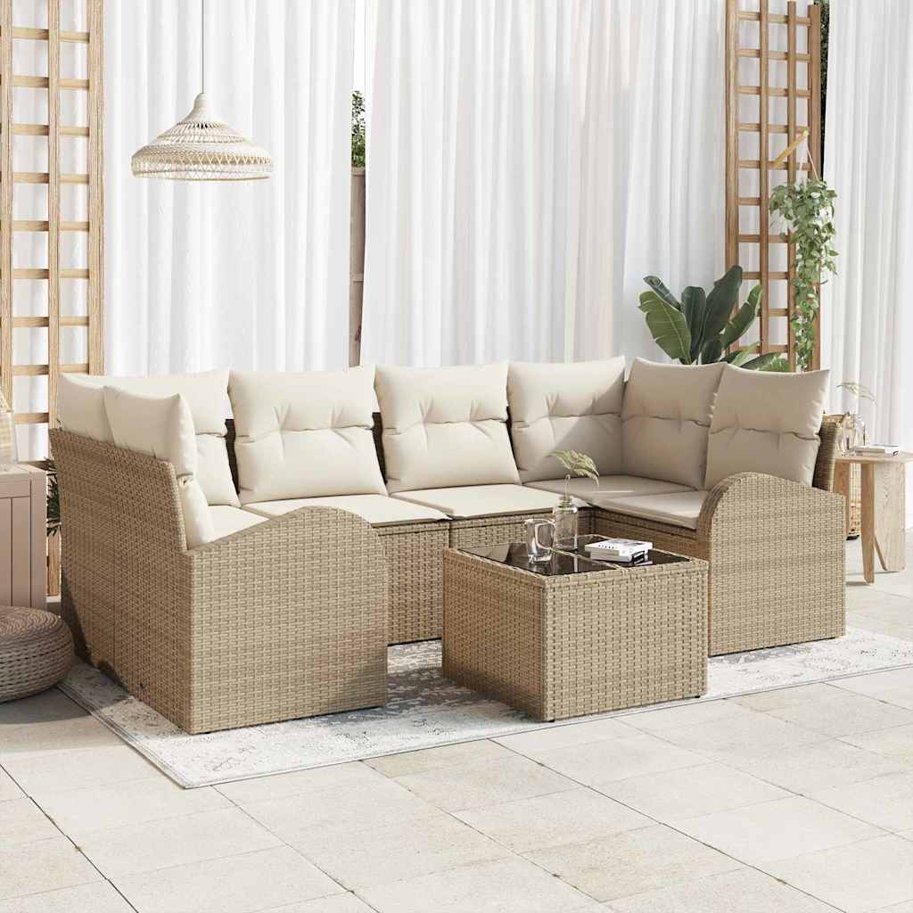 Garten-Sofa-Set mit Kissen 7 pcs Beige, Creme 55 x 55 x 37 cm