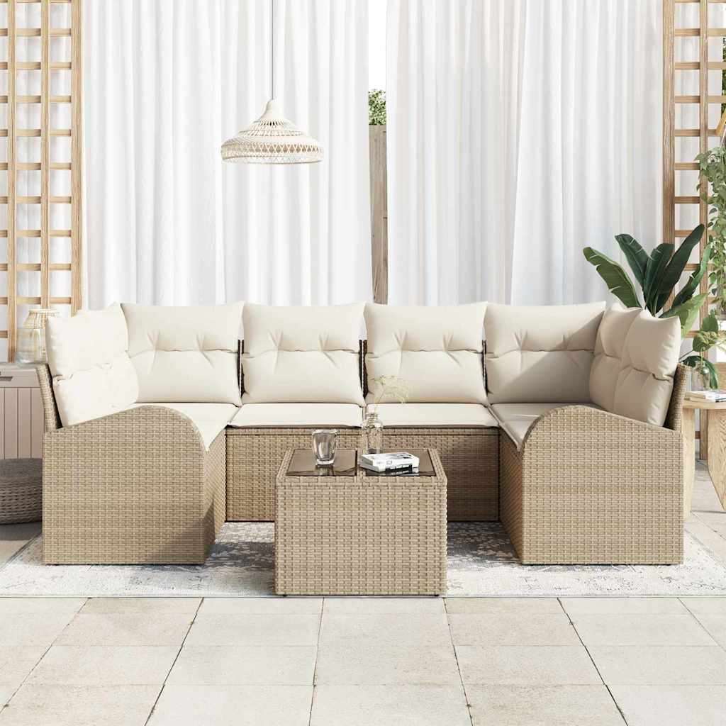 Garten-Sofa-Set mit Kissen 7 pcs Beige, Creme 55 x 55 x 37 cm