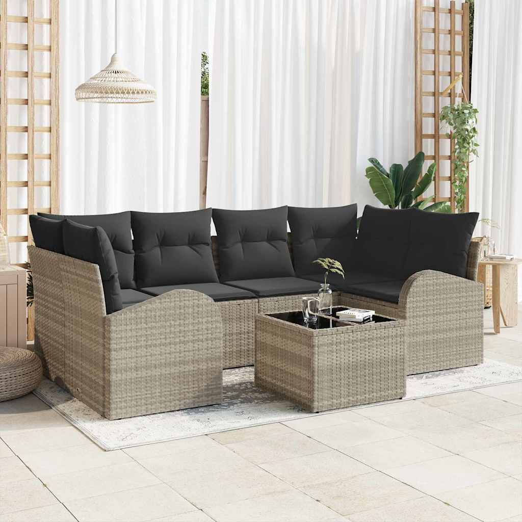 Garten-Sofa-Set 7 pcs Hellgrau, dunkle Kissen 55 x 55 x 37 cm