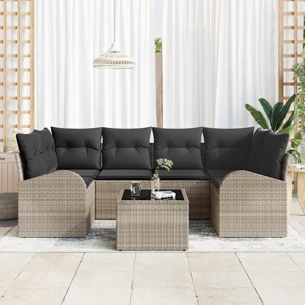 Garten-Sofa-Set 7 pcs Hellgrau, dunkle Kissen 55 x 55 x 37 cm