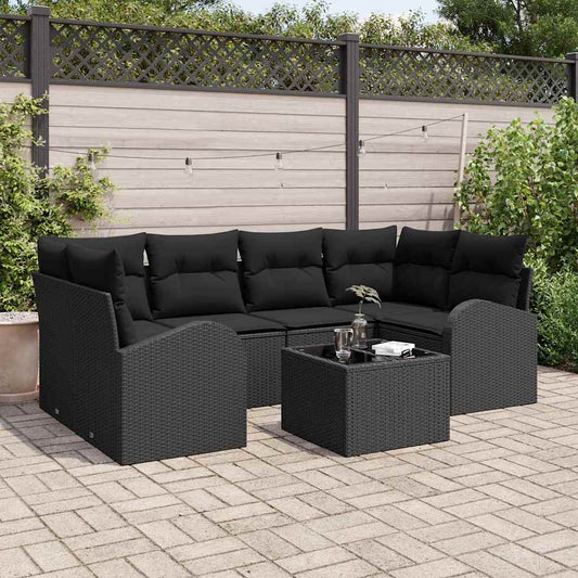 Garten-Sofa-Set mit Kissen 7 pcs Schwarz 55 x 55 x 37 cm